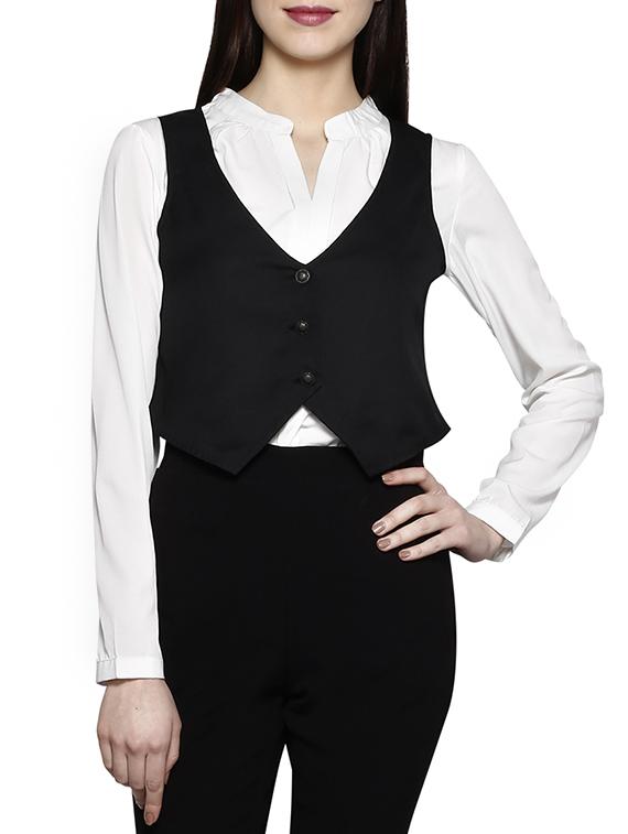 v-neck solid waist coat - 15946588 - Zoom Image - 1