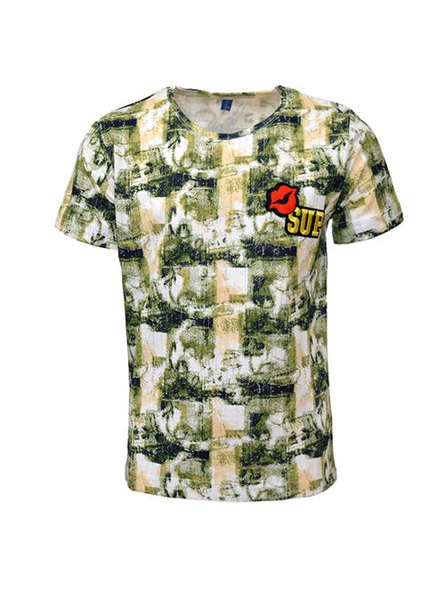 round neck quirky patched t-shirt - 15946879 - Standard Image - 1