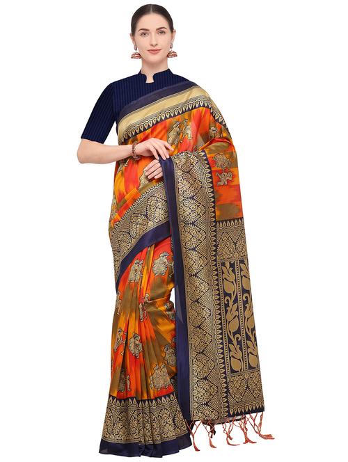 kalamkari printed orange mysore silk saree with blouse - 15947502 - Standard Image - 1