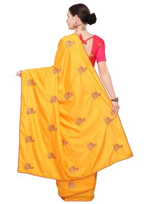 conversational mustard embroidered saree with blouse - 15947512 - Standard Image - 2