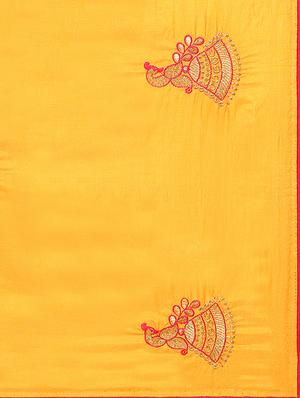 conversational mustard embroidered saree with blouse - 15947512 - Standard Image - 4