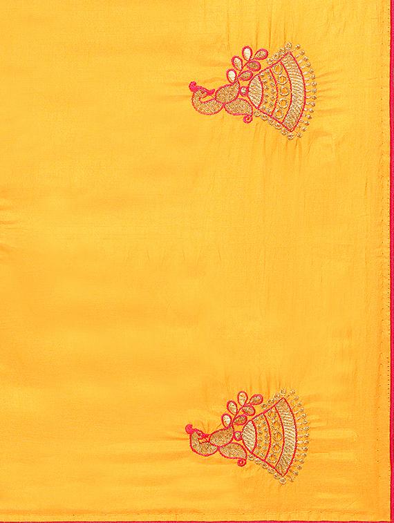 conversational mustard embroidered saree with blouse - 15947512 - Zoom Image - 4