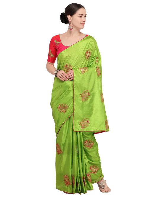 conversational parrot green embroidered saree with blouse - 15947513 - Standard Image - 1