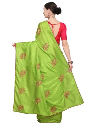 conversational parrot green embroidered saree with blouse - 15947513 - Standard Image - 2