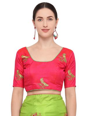 conversational parrot green embroidered saree with blouse - 15947513 - Standard Image - 3