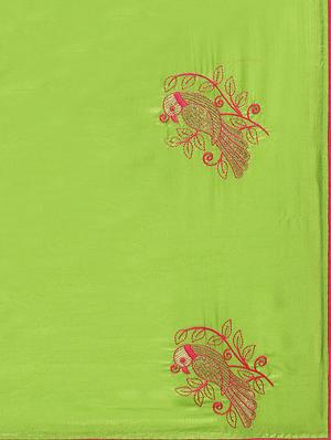 conversational parrot green embroidered saree with blouse - 15947513 - Standard Image - 4