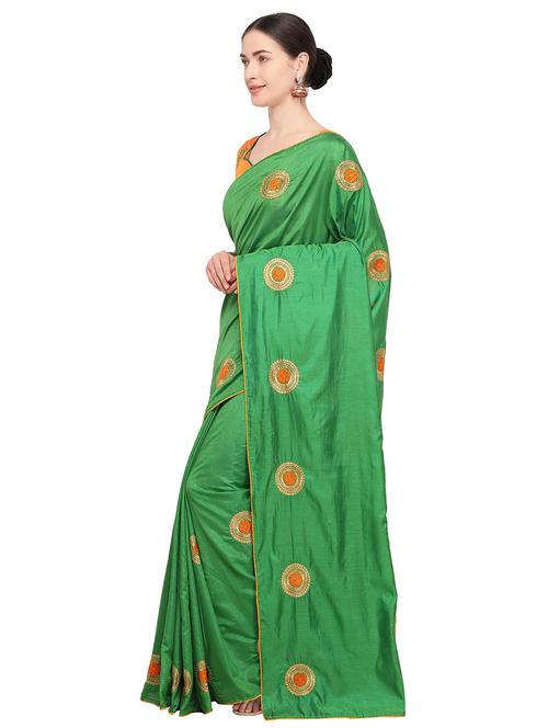 floral green embroidered saree with blouse - 15947514 - Standard Image - 1