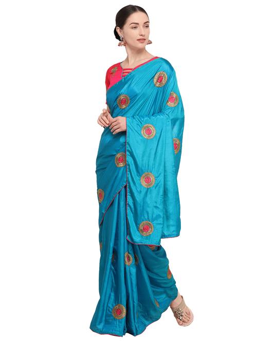 floral sky blue embroidered saree with blouse - 15947515 - Standard Image - 1