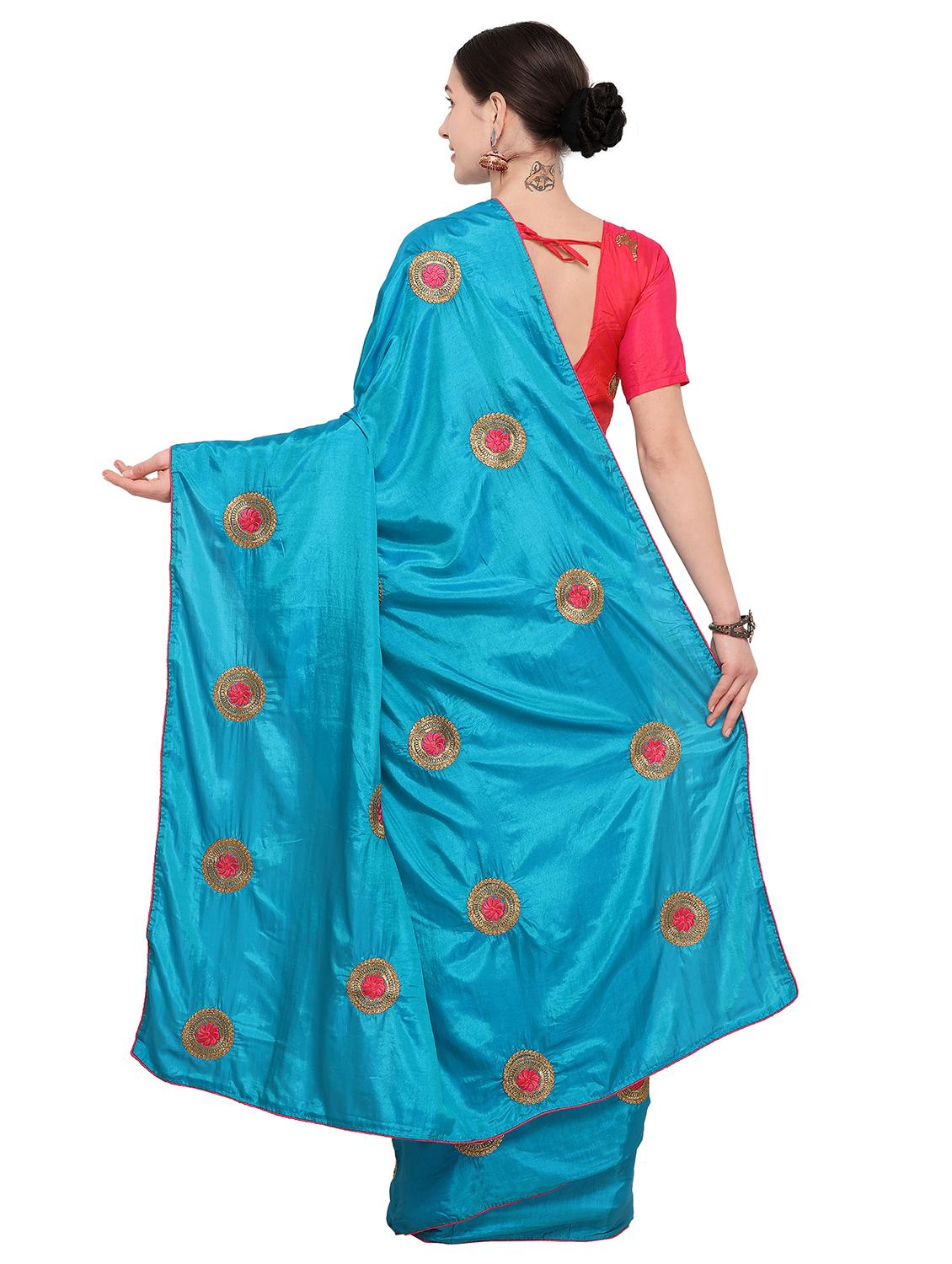floral sky blue embroidered saree with blouse - 15947515 - Zoom Image - 2