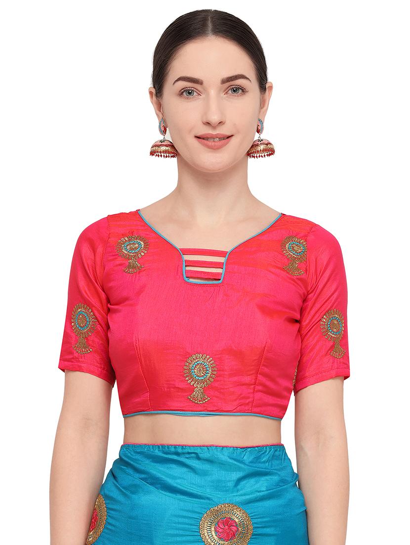 floral sky blue embroidered saree with blouse - 15947515 - Zoom Image - 3
