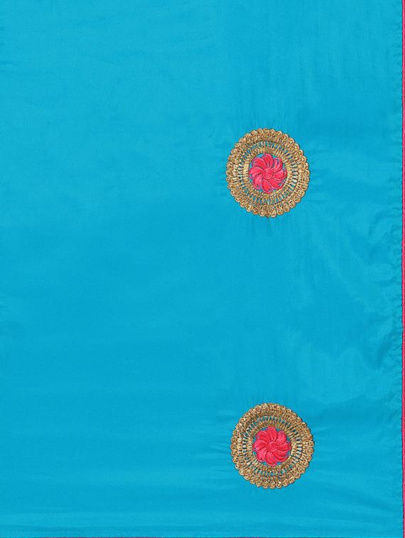 floral sky blue embroidered saree with blouse - 15947515 - Zoom Image - 4