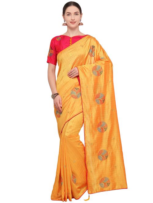 conversational mustard embroidered saree with blouse - 15947516 - Standard Image - 1