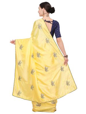 conversational lemon yellow embroidered saree with blouse - 15947517 - Standard Image - 2