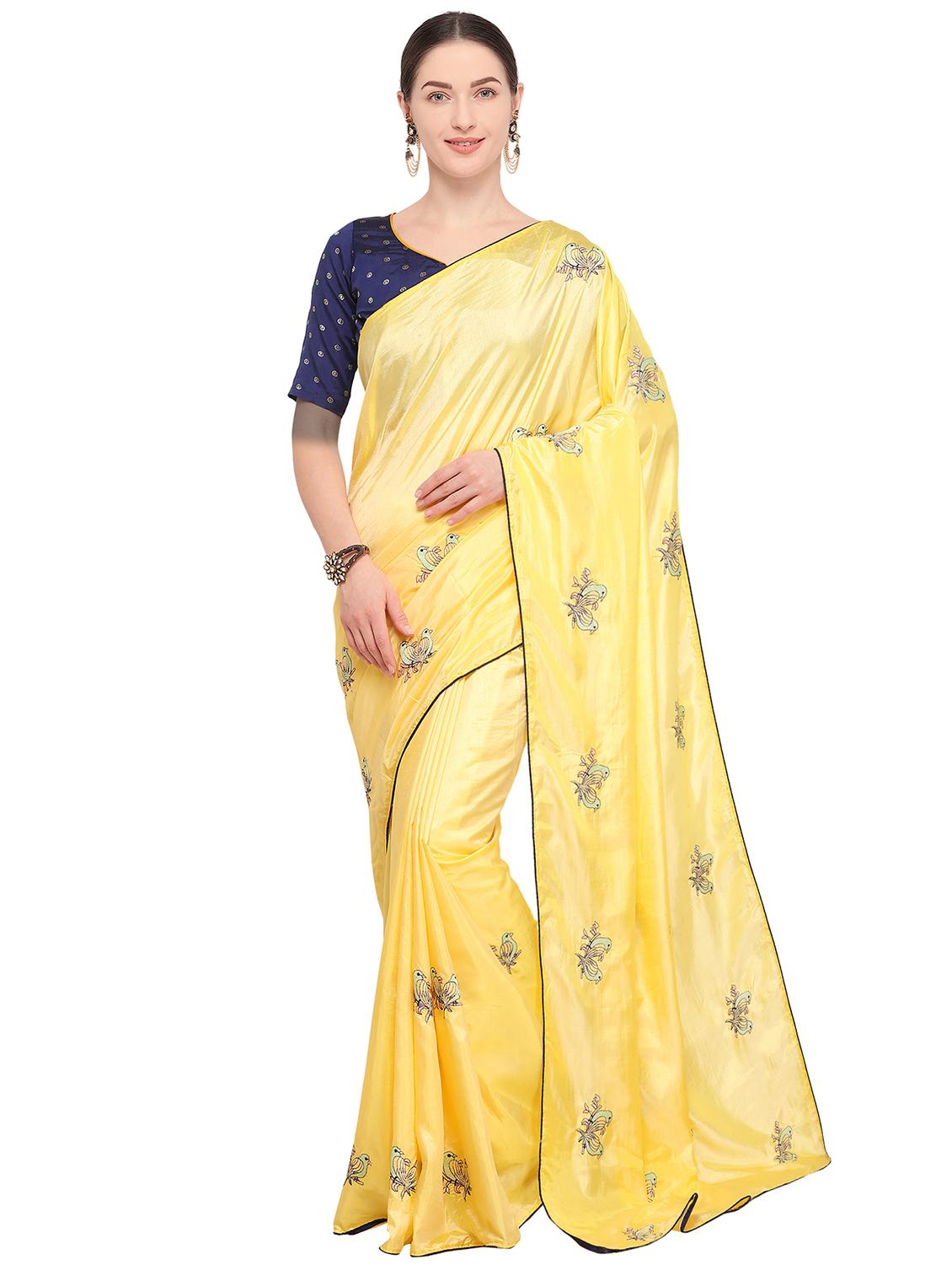 conversational lemon yellow embroidered saree with blouse - 15947517 - Zoom Image - 1