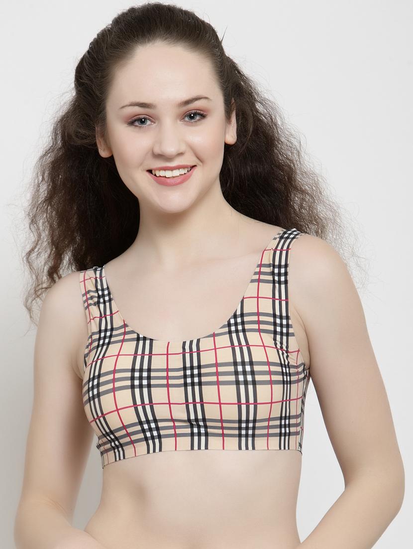 scoop neck checkered sports bra - 15948738 - Zoom Image - 1