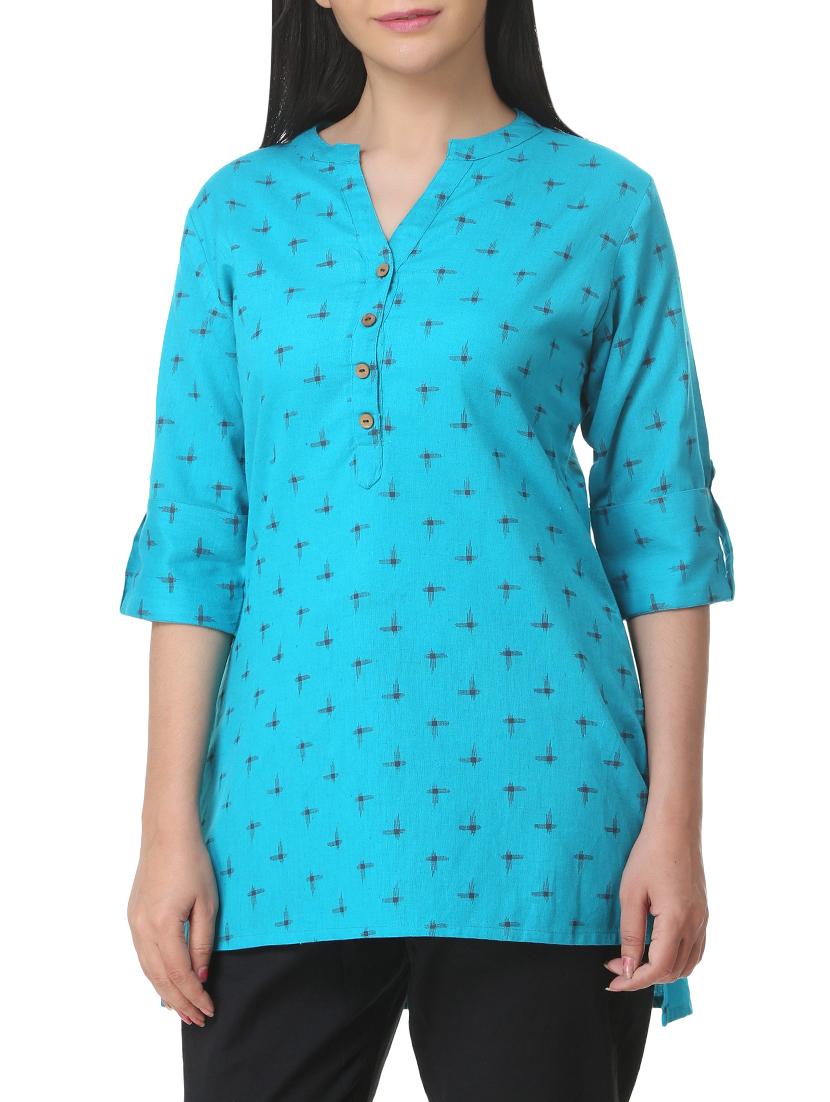 turquoise high-low kurti - 15949621 - Zoom Image - 1