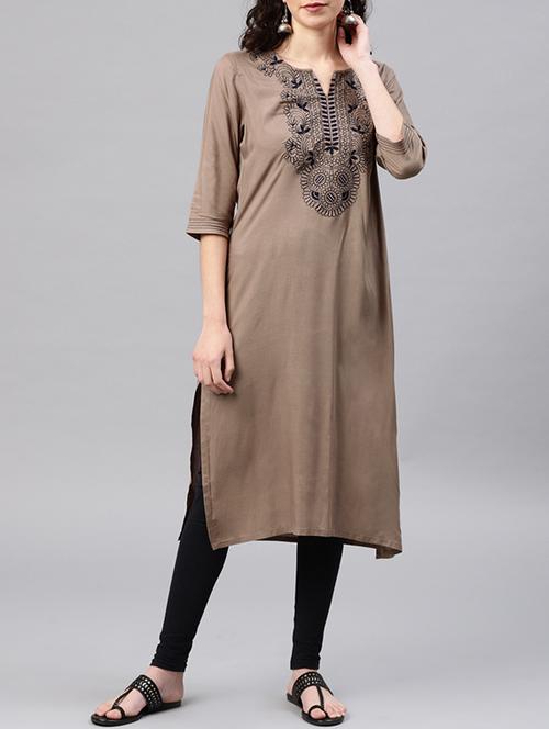 embroidered straight kurta - 15950022 - Standard Image - 1