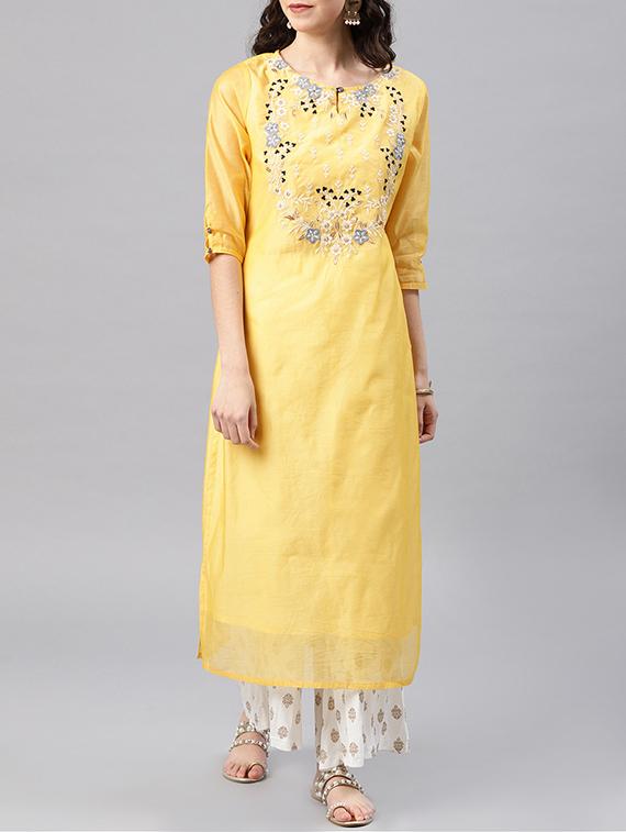 embroidered straight kurta - 15950032 - Zoom Image - 1