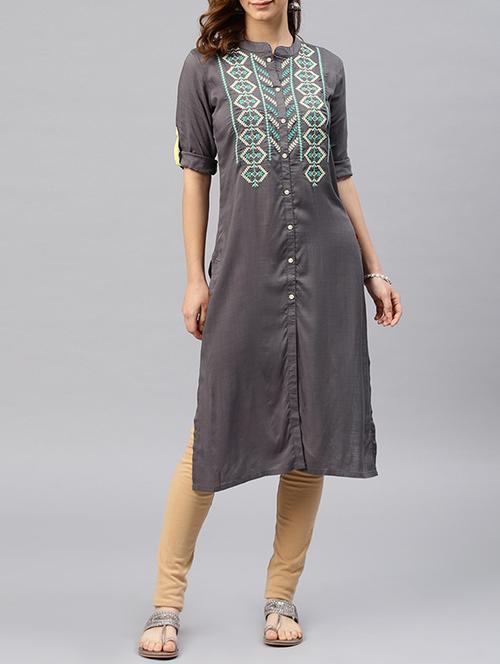 embroidered straight kurta - 15950041 - Standard Image - 1