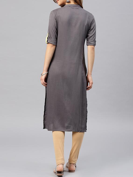 embroidered straight kurta - 15950041 - Zoom Image - 3