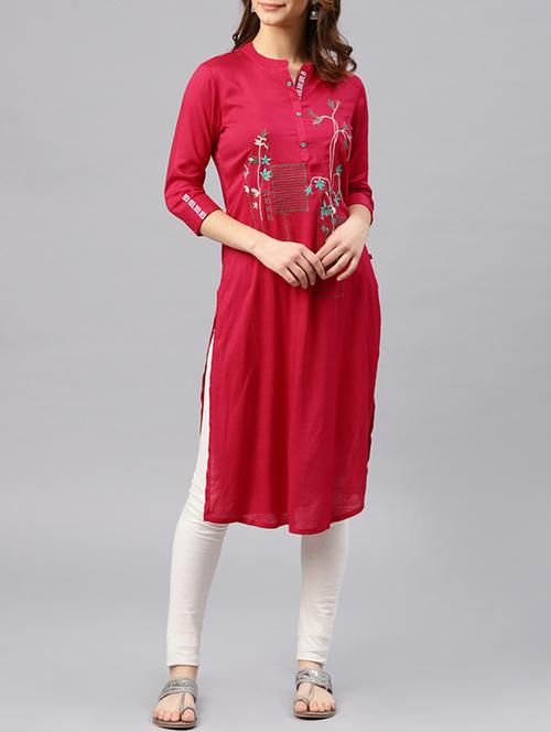 fuchsia straight kurta - 15950058 - Standard Image - 1