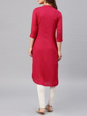 fuchsia straight kurta - 15950058 - Standard Image - 3