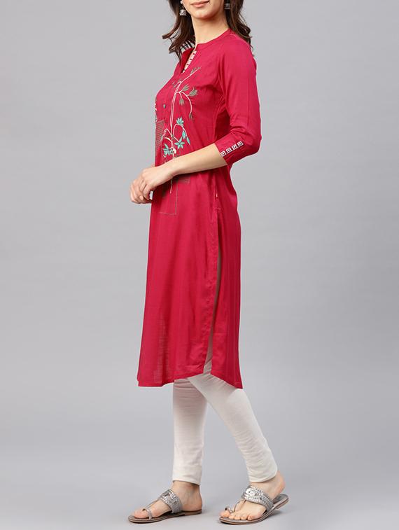 fuchsia straight kurta - 15950058 - Zoom Image - 2