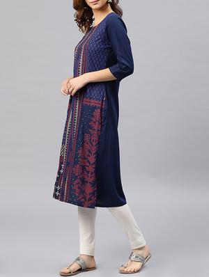 printed straight kurta - 15950065 - Standard Image - 2