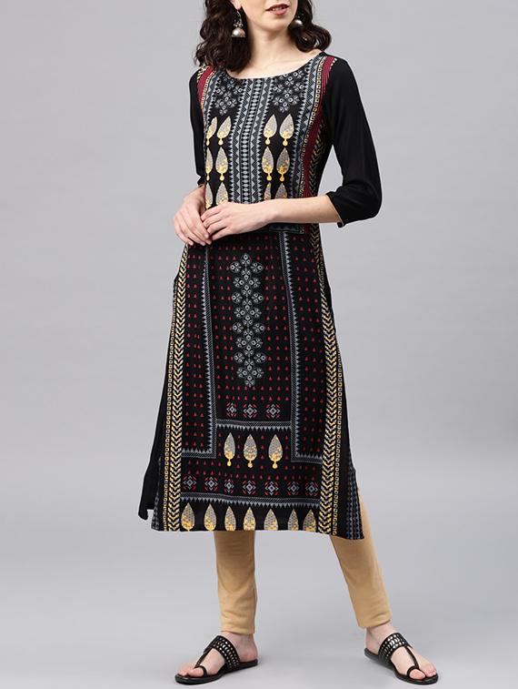 printed straight kurta - 15950071 - Zoom Image - 1