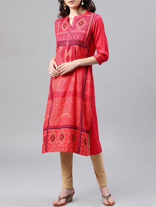 foil print straight kurta - 15950073 - Standard Image - 1