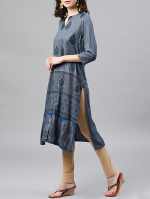 printed straight kurta - 15950076 - Standard Image - 2