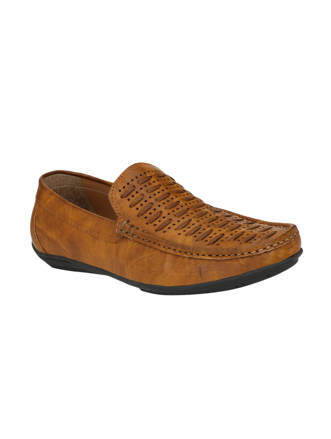 tan leatherette slip on loafers - 15950117 - Zoom Image - 1