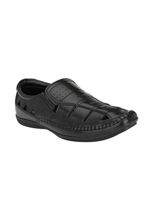 black leatherette slip on sandals - 15950129 - Standard Image - 1