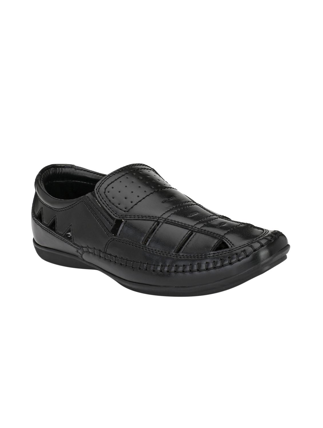 black leatherette slip on sandals - 15950129 - Zoom Image - 1