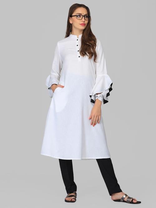 white bell sleeves a-line kurta - 15950329 - Standard Image - 1