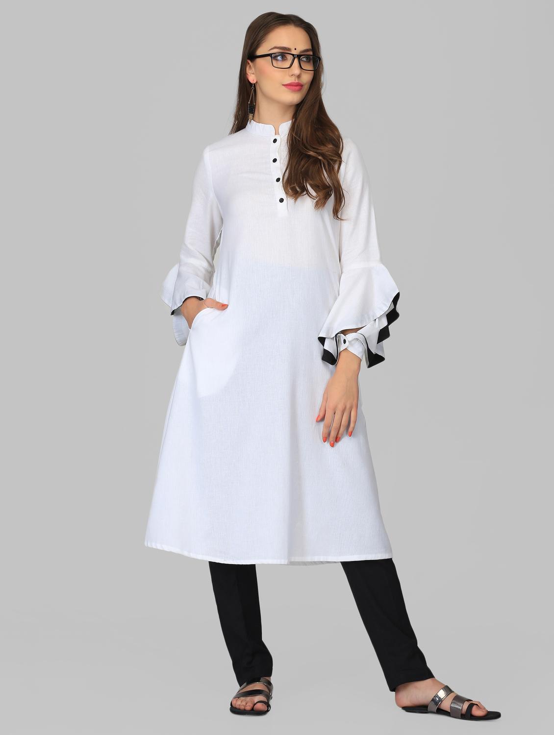 white bell sleeves a-line kurta - 15950329 - Zoom Image - 1