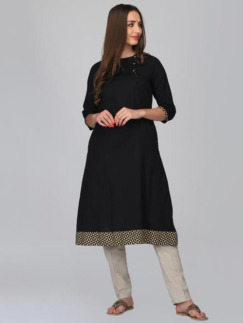 a-line solid kurta - 15950331 - Standard Image - 1