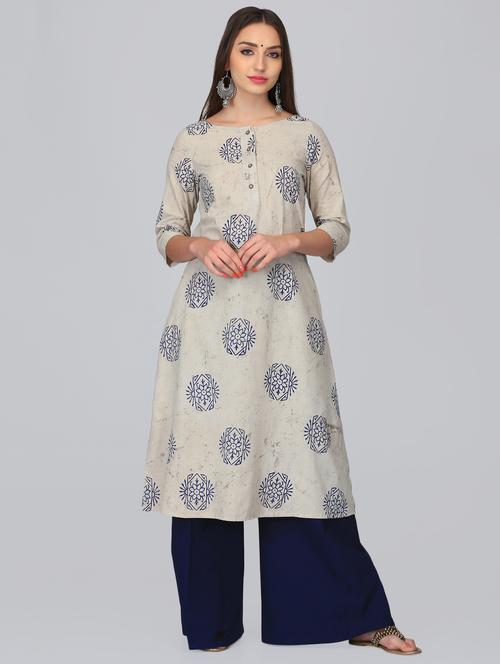 block printed a-line kurta with pocket - 15950332 - Standard Image - 1