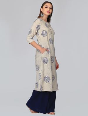 block printed a-line kurta with pocket - 15950332 - Standard Image - 2
