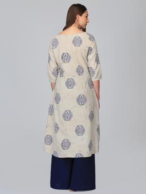 block printed a-line kurta with pocket - 15950332 - Standard Image - 3