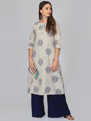 block printed a-line kurta with pocket - 15950332 - Standard Image - 4