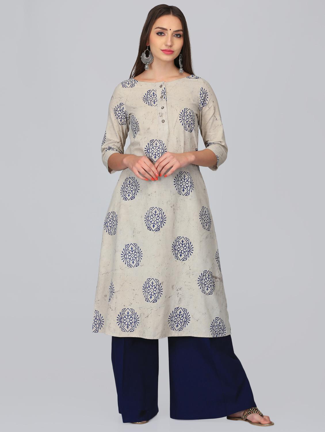 block printed a-line kurta with pocket - 15950332 - Zoom Image - 1