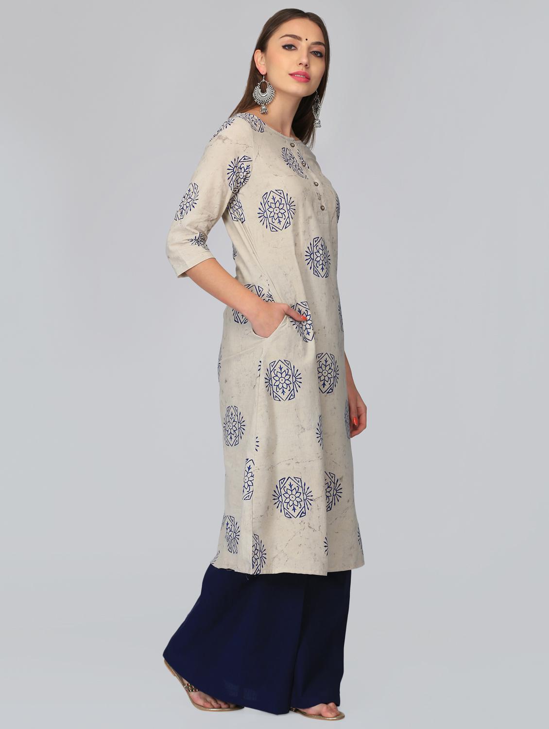 block printed a-line kurta with pocket - 15950332 - Zoom Image - 2