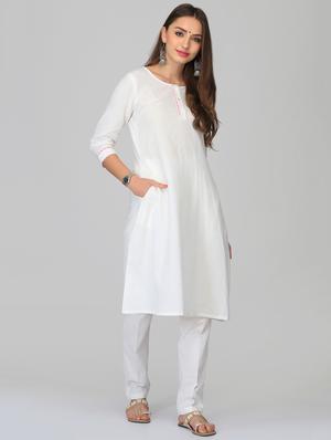 straight solid kurta with pockets - 15950334 - Standard Image - 2