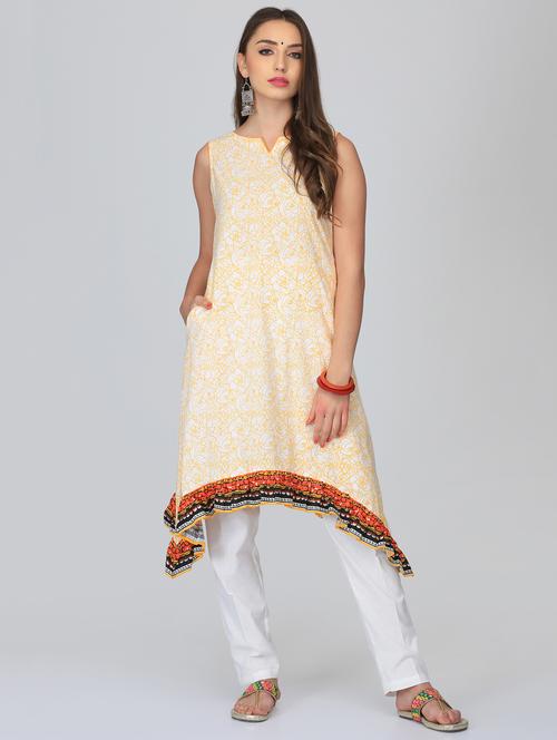 printed asymmetric kurta with pocket - 15950335 - Standard Image - 1