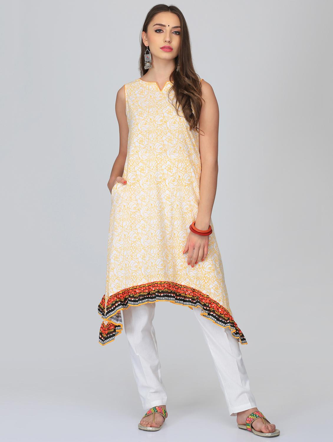 printed asymmetric kurta with pocket - 15950335 - Zoom Image - 1