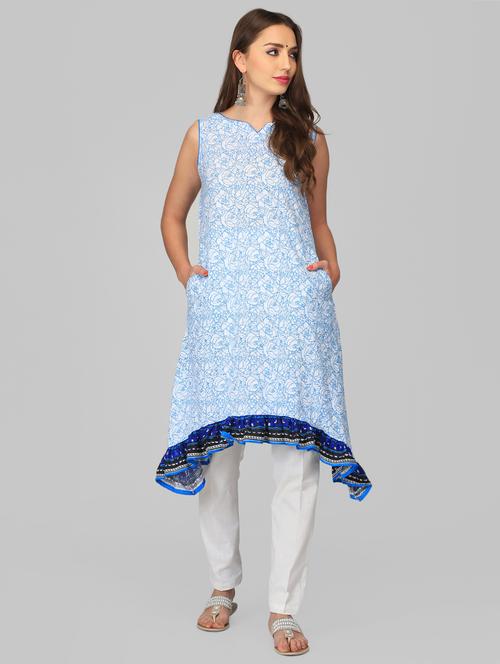 printed asymmetric kurta with pocket - 15950336 - Standard Image - 1