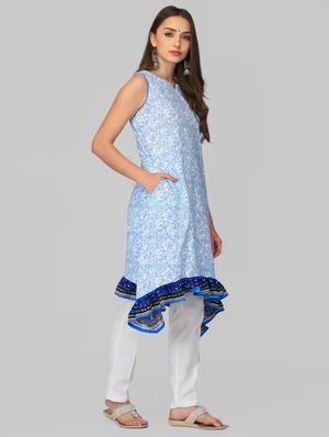 printed asymmetric kurta with pocket - 15950336 - Standard Image - 2