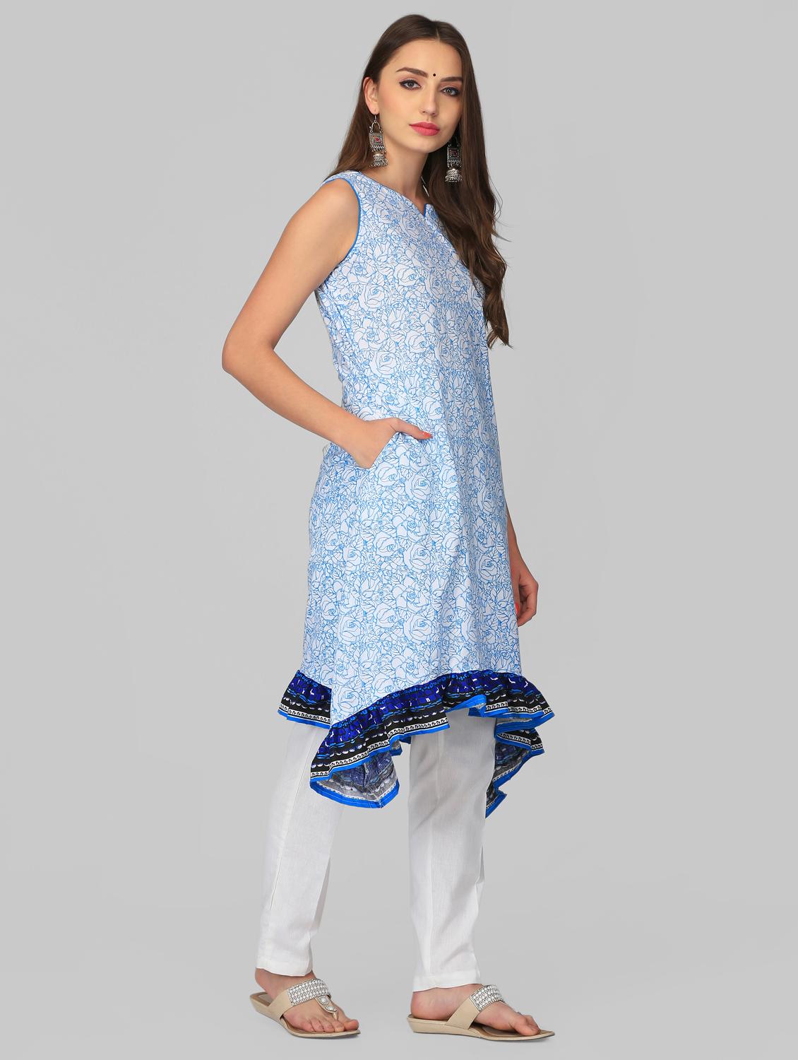 printed asymmetric kurta with pocket - 15950336 - Zoom Image - 2