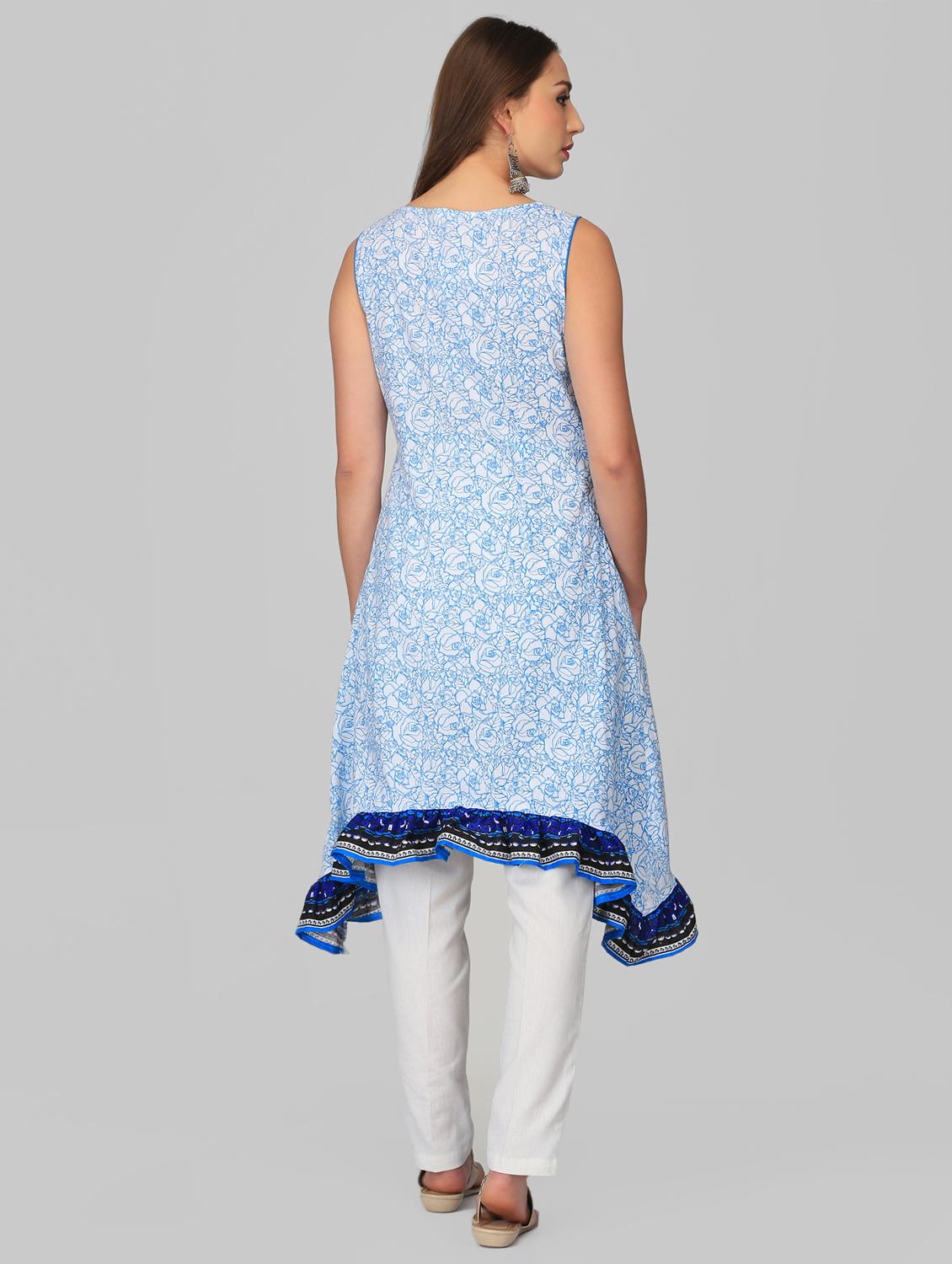 printed asymmetric kurta with pocket - 15950336 - Zoom Image - 3